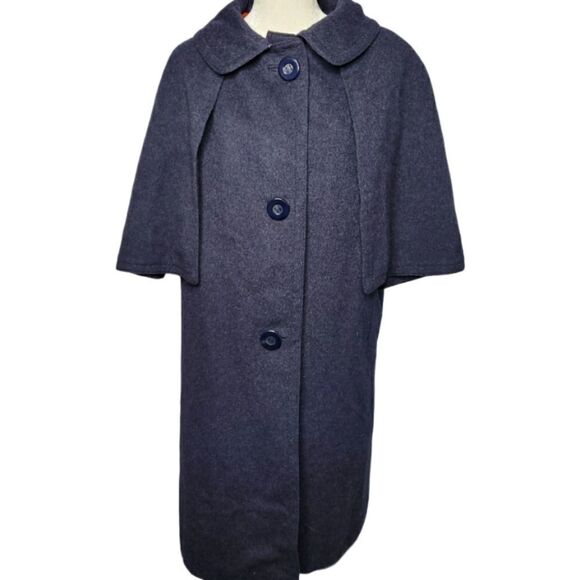 Vintage Jackets & Blazers - VINTAGE 60s FABIANI blue wool cape shawl long‎ peacoat jacket M